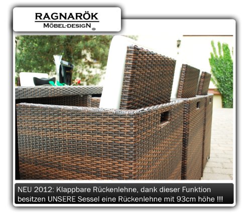 Ragnarök-Möbeldesign DEUTSCHE Marke - EIGNENE Produktion - 8 Jahre GARANTIE Garten Möbel Glas Polster PolyRattan Set Gartenmöbel Tisch Stuhl Hocker BRAUN – Bild 8