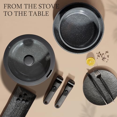 GiPP Ceramic Coating Pots and Pans Set Non Stick, 11Pcs Detachable Handle Cookware Sets, Non Toxic Induction Kitchen Pot and Pan with Removable Handle, Healthy RV Cookware, Dishwasher＆Oven Safe Grey