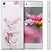 kwmobile Clear Case Compatible with Sony Xperia XA1 - TPU Smartphone Backcover - Cherry Blossom Branch Dark Pink/Light Pink/Transparent