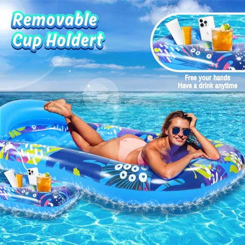 Subtail Pool Mat – Inflatable Pool Mat with Removable Cup Holder – Pool Floats – Inflatable Swimming Pool Mats for Adults – Beach Mat – Inflatable Inflatable Mattress