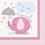 Pink Elephant Girl Baby Shower Napkins, 16ct