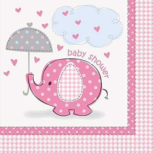 Pink Elephant Girl Baby Shower Napkins, 16ct