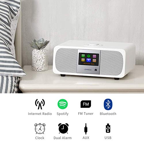 LEMEGA M3+ 20W Stereo Internet FM Digital Radio with Bluetooth, Built-in Subwoofer, USB, Aux & TFT Colour Display - White