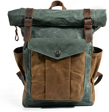 YUPINXUAN Mens Canvas Leather Backpacks Large Size Waterproof Travel Rucksacks Student Daypacks (Lake Green)