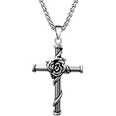 Fashion Round Head Nails Rose Cross Pendant Necklace for Men and Women, 316 Stainless Steel, Non-Fading Smooth Pearl Chain