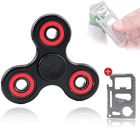 Tri-Spinner Fidget Toy High Speed Hybrid Lowest Noise Ceramic Bearings Hand Spinners best for ADHD EDC Hand Killing Time Injection Molded (Non 3D) (Black-red)