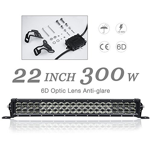 22″ LED Light Bar AUTOSAVER88 6D 300W Spot Flood Combo Beam Led Work Light with Light Sensitive Harness for Driving Fog Off Road Jeep Boat