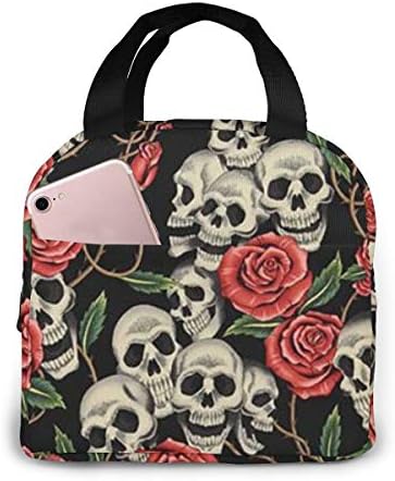 保冷バッグ ランチバッグ 花とスカル 超美品再入荷品質至上 大容量 保冷 保温 前ポケット付き お弁当 ショッピング ピクニック 洗える 軽量 和風 大きめ メンズ 通勤 防水 人気 学校 学生 おしゃれ 新式 レディース