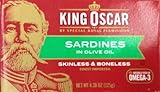 King Oscar Skinless & Boneless SARDINES in Olive Oil 4.4oz (6 Pack)