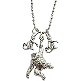Quirky Necklace, Cute Monkey Orangutan Charm Pendant, Stainless Steel Ball Chain Long Necklace for Man Woman, Fun Jewelry