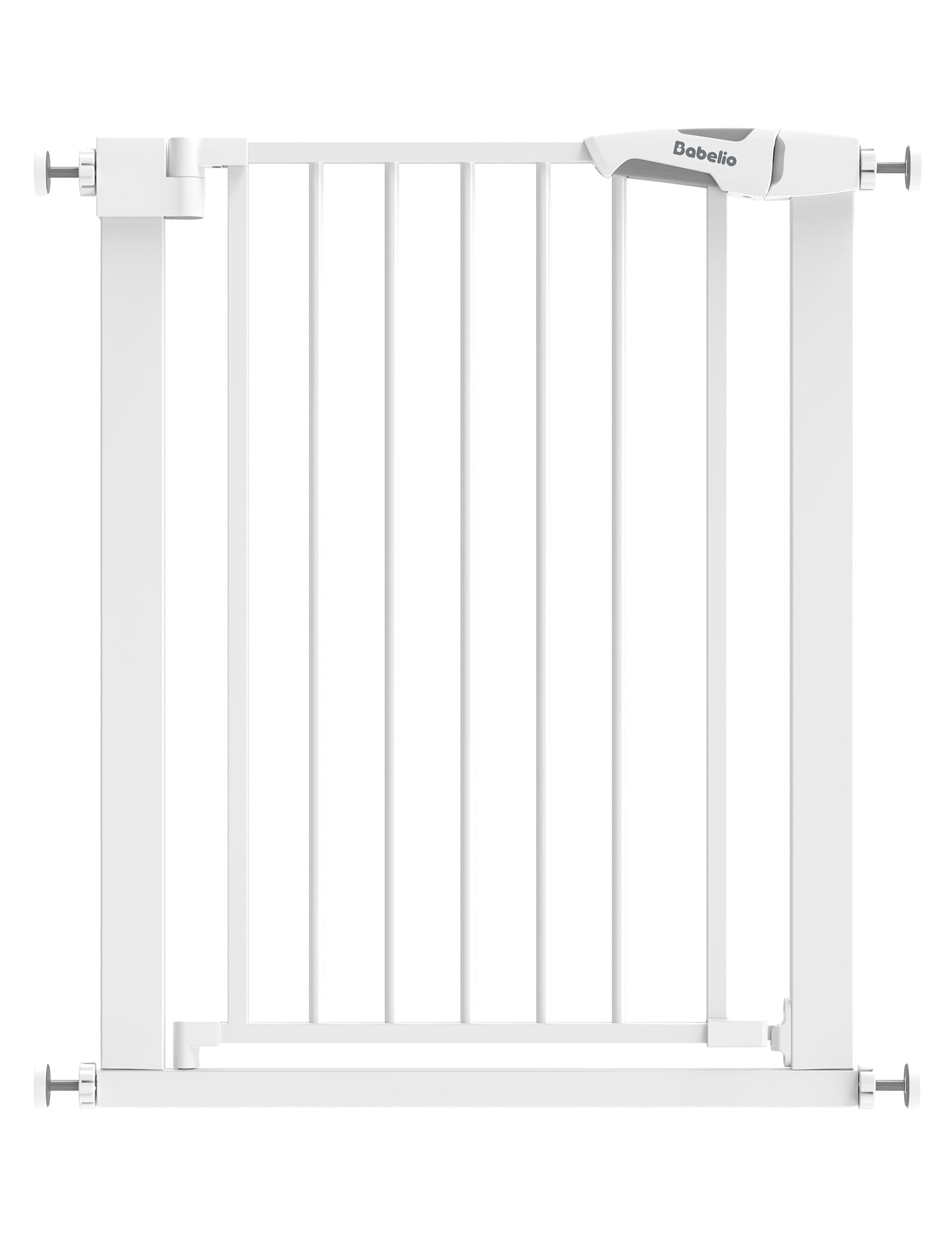 Photo 1 of BABELIO 26-28.5 Inch Narrow Easy Install Baby Gate, 30 Inch Tall Auto-Close Metal Pet Gate for Small Stairs and Doorways, NO Drilling Pressure Mounted, NO Extensions, White