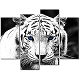 So Crazy Art Black &amp; White 4 Panel Wall Art Painting Blue Eyed Tiger Prints On Canvas The Picture Animal Pictures Oil For Home Modern Decoration Print Decor For Kitchen