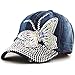 The Hat Depot Bling Rhinestone Butterfly Washed Cap (Denim Blue)
