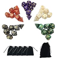 Smartdealspro 5 x 7-Die Series 5 Colors Marble Dungeons and Dragons DND RPG MTG Table Games Dice with Free Pouches