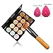 Mefeir 15 Colors Professional Concealer Camouflage Makeup Palette Contour Face Contouring Kit + Oblique Head Contour Makeup Brush with Free Makeup Sponge Blender (Water Drop Color Random)