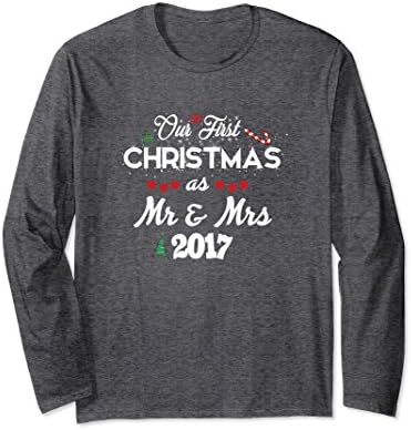 Unisex Our First Christmas as Mr and Mrs Long Sleeve T-Shirt Couple Large Dark Heather