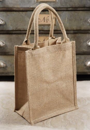 Burlap Tote Bag Bulk Pack of 6 Gusset with Handles 11 by 9 Inch