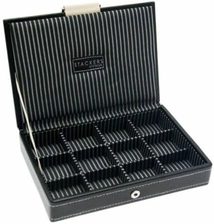 Stacker Black Cufflink Men Accessories with Lid Unisex Mini Canvas Box