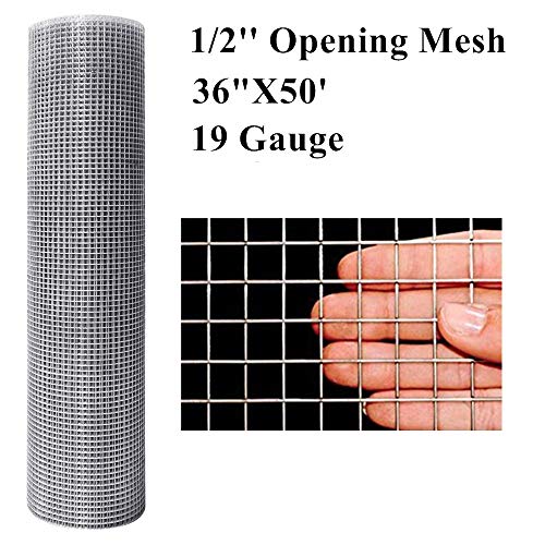 36inx50ft 1/2 in 19gauge Hardware Cloth Galvanized Welded Cage Wire Mesh Rolls Square Chicken Wire Netting Raised Garden Beds Rabbit Fence Snake Fencing Rodent Animals Weasel Gopher Moles Raccoons