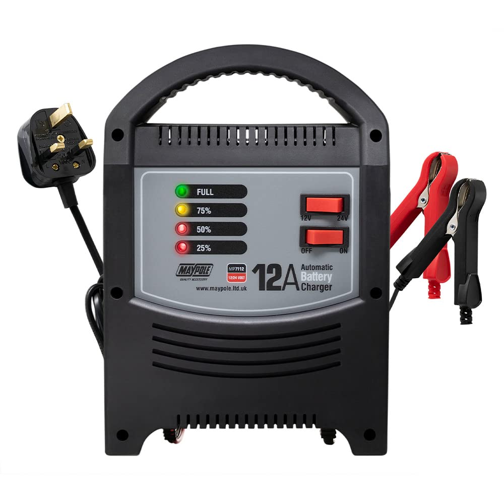 Maypole 12A Dual Voltage 12/24V Automatic Car Battery Charger Fully Automatic Float Charging Vans Motorhomes Caravans