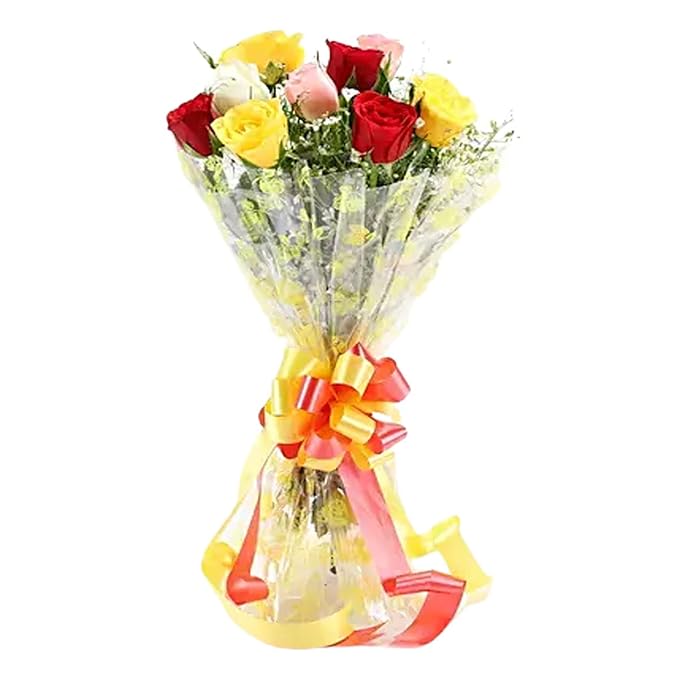 The FloralMart® Fresh Flower Bouquet of 08 Mixed Roses in Cellophane