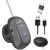 Finger Ring Presentation Clicker for PowerPoint, Red Laser, USB-A/C | 98 ft wireless control, 328 ft indoor laser range, hyperlink navigation, USB-C rechargeable, case included