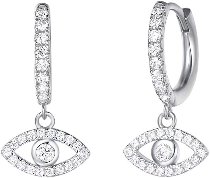 Carleen925 Sterling Silver Hoop Earrings Coin/Compass/Evil Eyes/Feather/Sunflower Dangle Drop Earrings for Women Girls Fine Jewellery