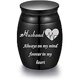 Sunling Mini Stainless Steel Decorative Cremation Keepsake Urns for Ashes 1.57 Inch High Small Funeral Urns Memorial Ashes Holder Share with Familiy Members-Black Color