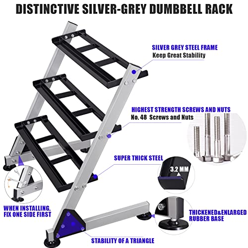 FISUP Dumbbell Rack,3 Tier Weight Rack for Dumbbells,Multilevel Free