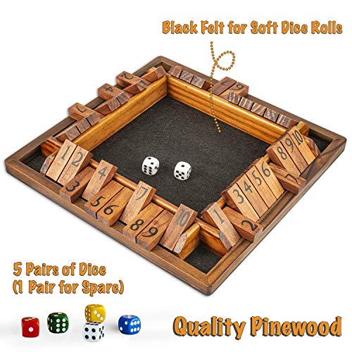 GlobalDream Shut The Box Family Game 4 Players Wooden Dice Game for