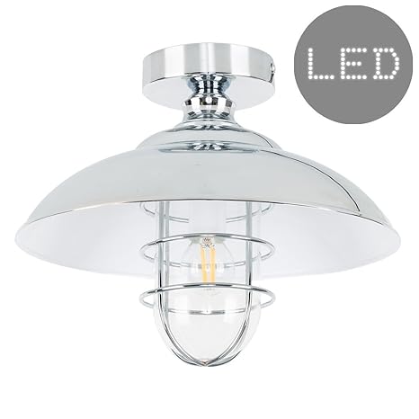 Retro Style Silver Chrome Metal Cage Semi Flush Ceiling Light