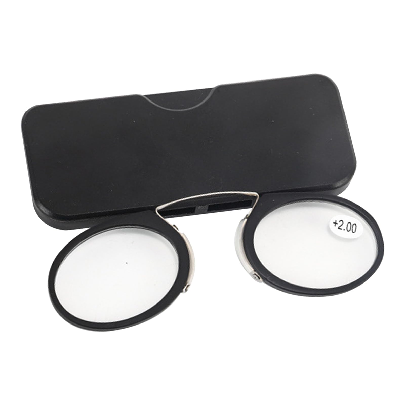 glass Mini Nose Clip, Branchless Magnifying Lens, Mini Portable Reading Glasses, Lightweight Eyewear for Men and Women, Vintage +2.0, Black