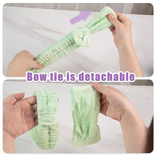 Shindel 6PCS Makeup Headbands for Women, Spa Headband Bow Tie Hair Band Coral Fleece Head Wraps for Washing Face Skincare Shower Sports Yoga 6 Assorted Colors