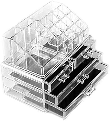 DW BI Clear Acrylic Makeup Organiser Storage Cosmetic Box with 4 Drawers 20 Sections for Nail Polish, Varnish, Stationary, Arts and Crafts, Makeup Brush Set Holder and Jewellery. xmas gift