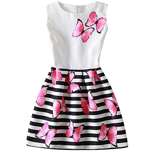 Flower Tiger Fashion Butterfly Print Girls Casual Dress Size 6-12 Years  (9-10 T, Red)