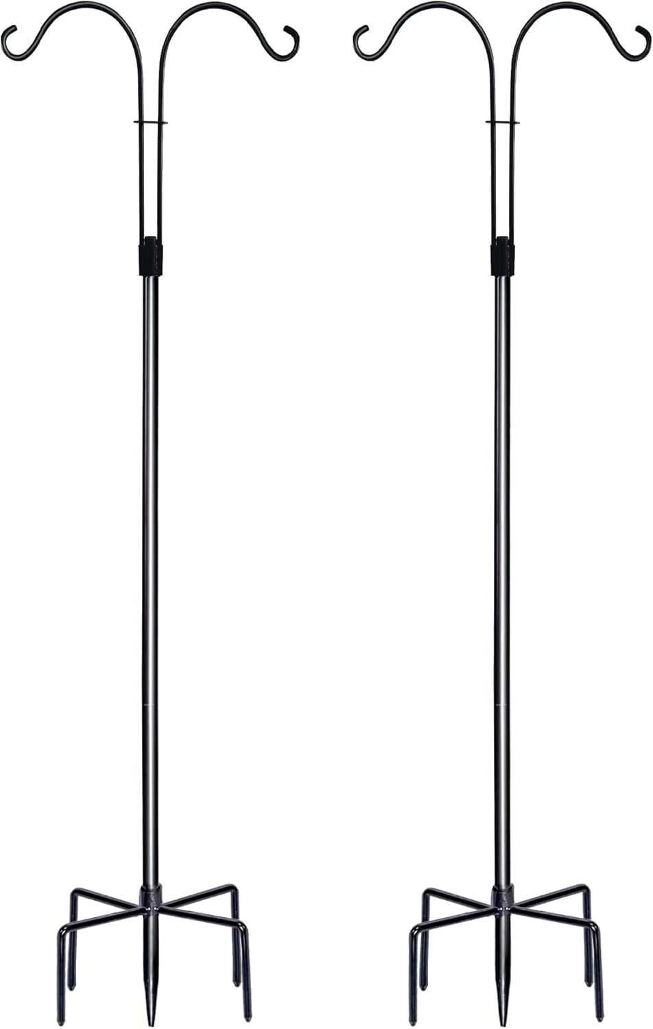 Outdoor Shepherd's Hooks - PLASUPPY Shepherd Hooks for Outdoor Double Pack Bird Feeder Pole with 5 Prongs Base, 60 Inch Heavy Duty Garden Hanging Plant Stand Outside for Lanterns Light, Wedding Flower Basket (60Inch-2pack)