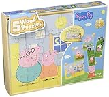 Peppa Pig 5 Wood Puzzles in Wooden Storage Box (Styles Will Vary)