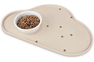 Ptlom Silicone Pet Placemat for Dogs and Cats, Non-Slip Waterproof Dog Feeding Bowl Mats for Food and Water, Small Medium Large Pet Puppy Tray Mat Prevent Residues from Spilling onto The Floor, Beige