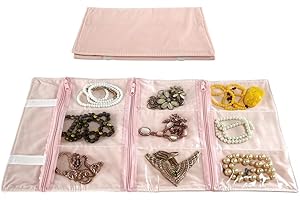 SCIKHEFT Travel Jewelry Roll Bag Portable Organizer Pouch With Grids&PVC Cover Storage Bags for Necklace, Bracelet, Bracelet,Ring, Badge, Pendant