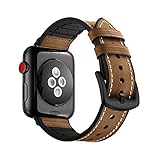 Apple Watch Band, Wollpo Vintage Leather Replacement Bands Stylish Straps with Stainless Metal Buckle Clasp for Apple Watch Series 3 Series 2 Series 1 Sport and Edition (Brown 42mm)