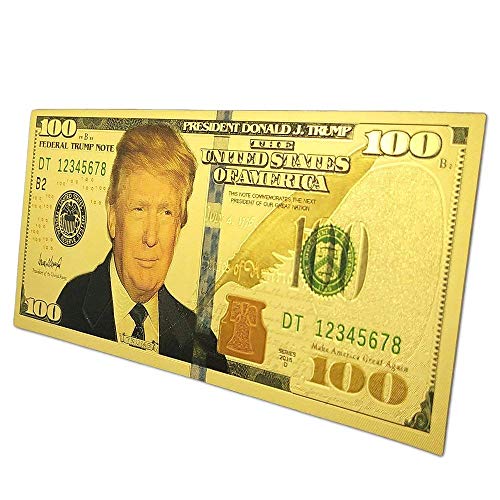 Donald Trump $100 Bill - Authentic 24kt Gold Plated Commemorative Bank Note Collectors Item in Currency Holder - Amazing Detail On This Federal Trump Note