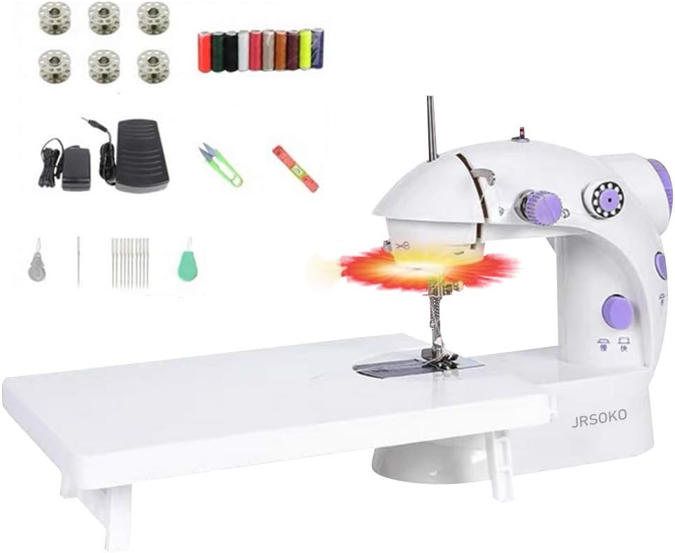 Mini Sewing Machine, Portable Electric Crafting Mending Machine 2-Speed Double Thread with Foot Pedal for Household Travel Beginner