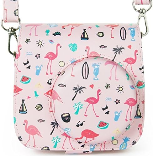 Tophousse Camera case for instax mini 9 Camera/Fuijifilm mini8/8s Leather (Camera case, Flamingo)