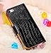 Shining Crystal Flip Wallet luxury PU leather case cover skin for iPhone 5 5G (Black)