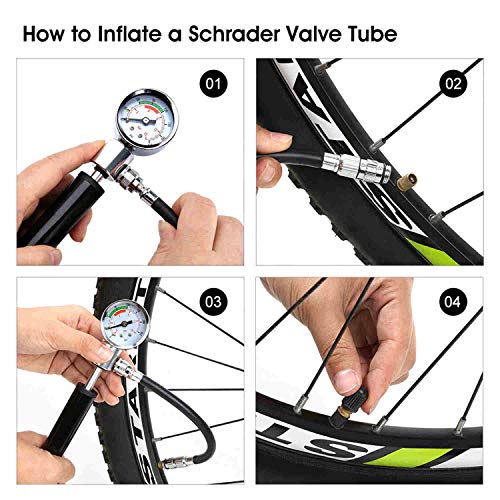 Pro Bike Tool Mini Bike Pump - Fits Presta and Schrader - 210PSI 15BAR High Pressure Hand Air Pump with Gauge and Glueless Puncture Repair Kit - Bicycle Tire Pump for Road, Mountain and BMX Bikes - Thumbnail 5