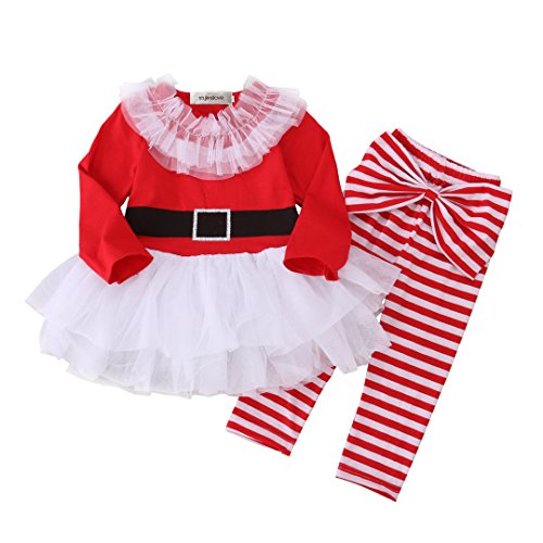 stylesilove Baby Girl 2-pc Holiday Santa Ruffled Top and Striped Pants (100/3-4 Years)
