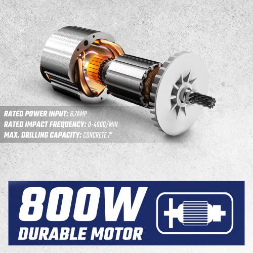 DongCheng 800W SDS-Plus Bohrhammer 2,8Joule 4 in 1 Bohrmaschine Abbruchhammer, 26 mm Bohrleistung in Beton-Inklusive 4 Bohrer,Model DZC05-26B