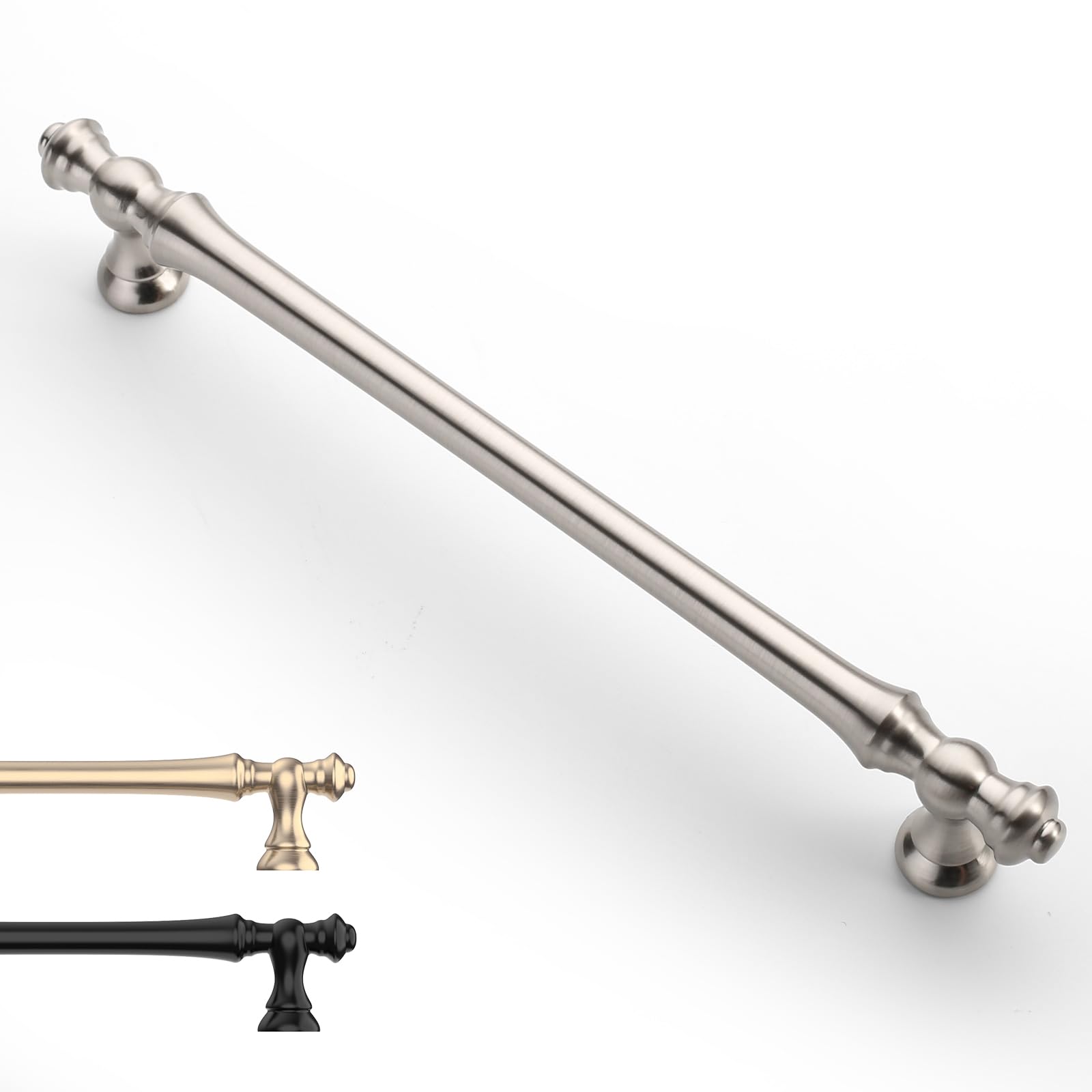 9BUILD EU0040 Pack of 6 Cabinet Handles, Brushed Nickel, Hole Spacing, 192 mm, Handles for Kitchen Cabinets, Zinc Alloy Furniture Handles, Kitchen Cupboard Door Handles