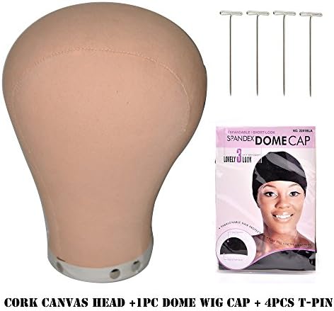21"-23" Size Professional Mannequin Canvas Cork Block Head & Dome Cap for Wig Toupee Display Style and Lace Wig Making (23inch)