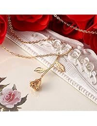 Collar con colgante de rosa, diseño vintage, oro de 18 quilates, para amantes del cumpleaños, joyería hecha a mano